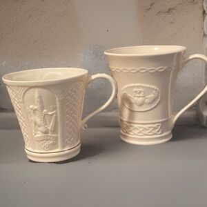 2 Belleek Porcelain Fermanagh/Claddagh Coffee Mugs Made In Ireland